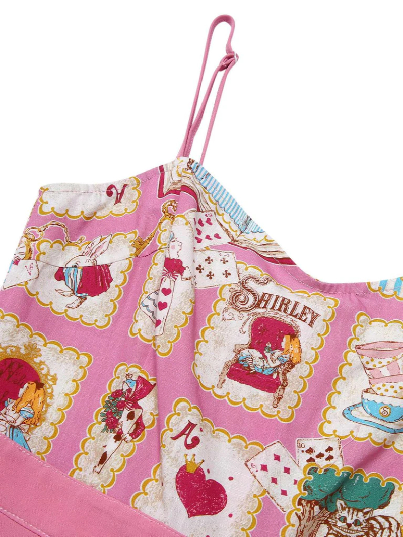 PINK 1950S CARTOON PATTERN SPAGHETTI STRAP ROMPER