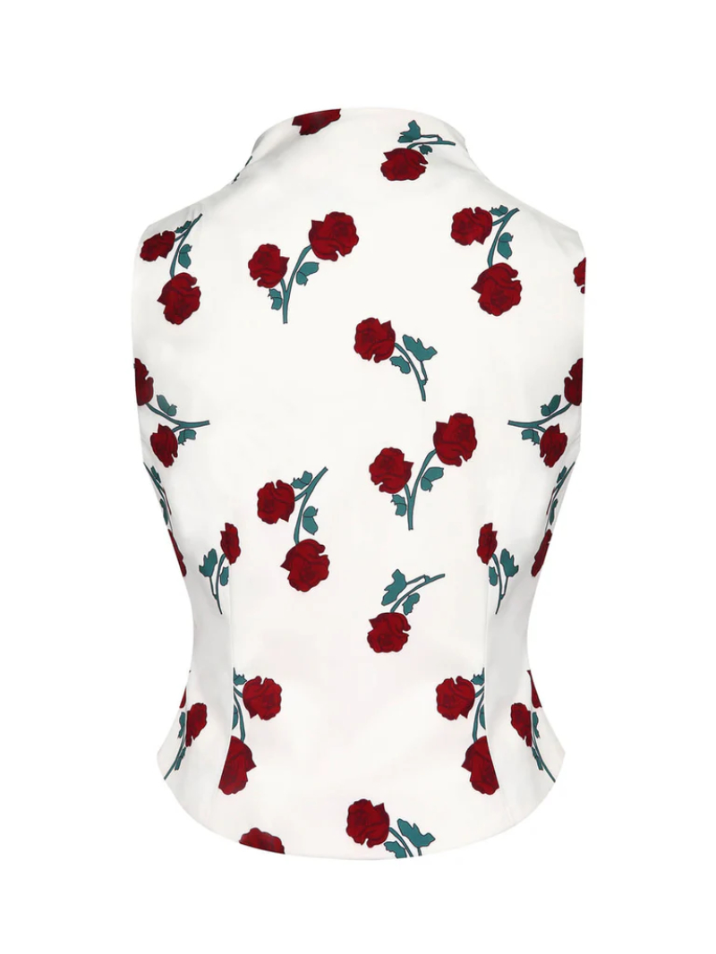 WHITE 1950S ROSES VINTAGE SLEEVELESS TOP