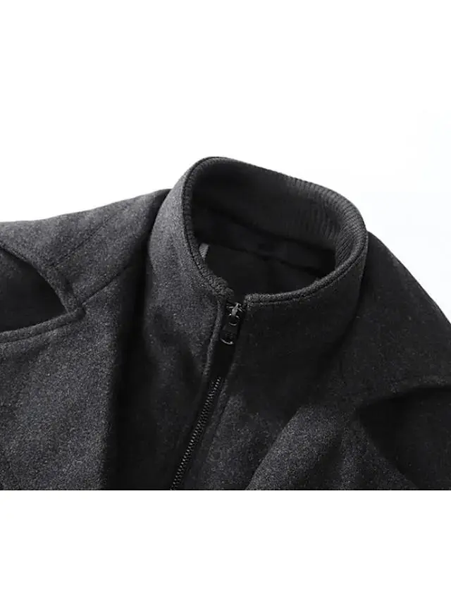 Men's Winter Coat Wool Coat Overcoat Business WorkWear Winter Wool Windproof Warm Outerwear Clothing Apparel Basic Essential Solid Colored Turndown