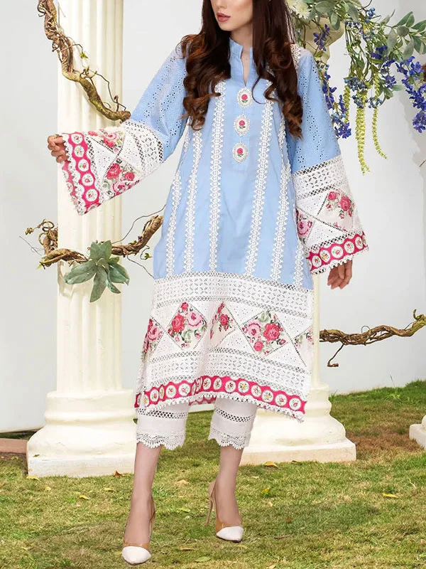 Hollow ethnic style embroidered ladies suit