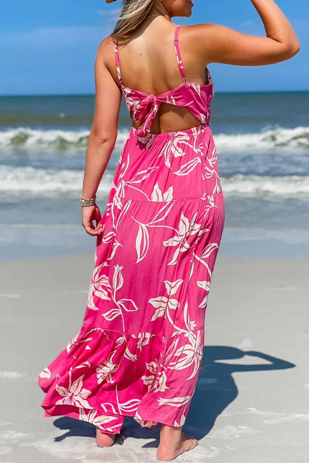 Rose Red Floral V-Neck Long Dress