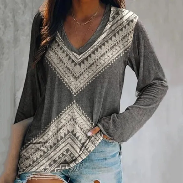 Geometric Tribal Print Long Sleeve T-Shirt