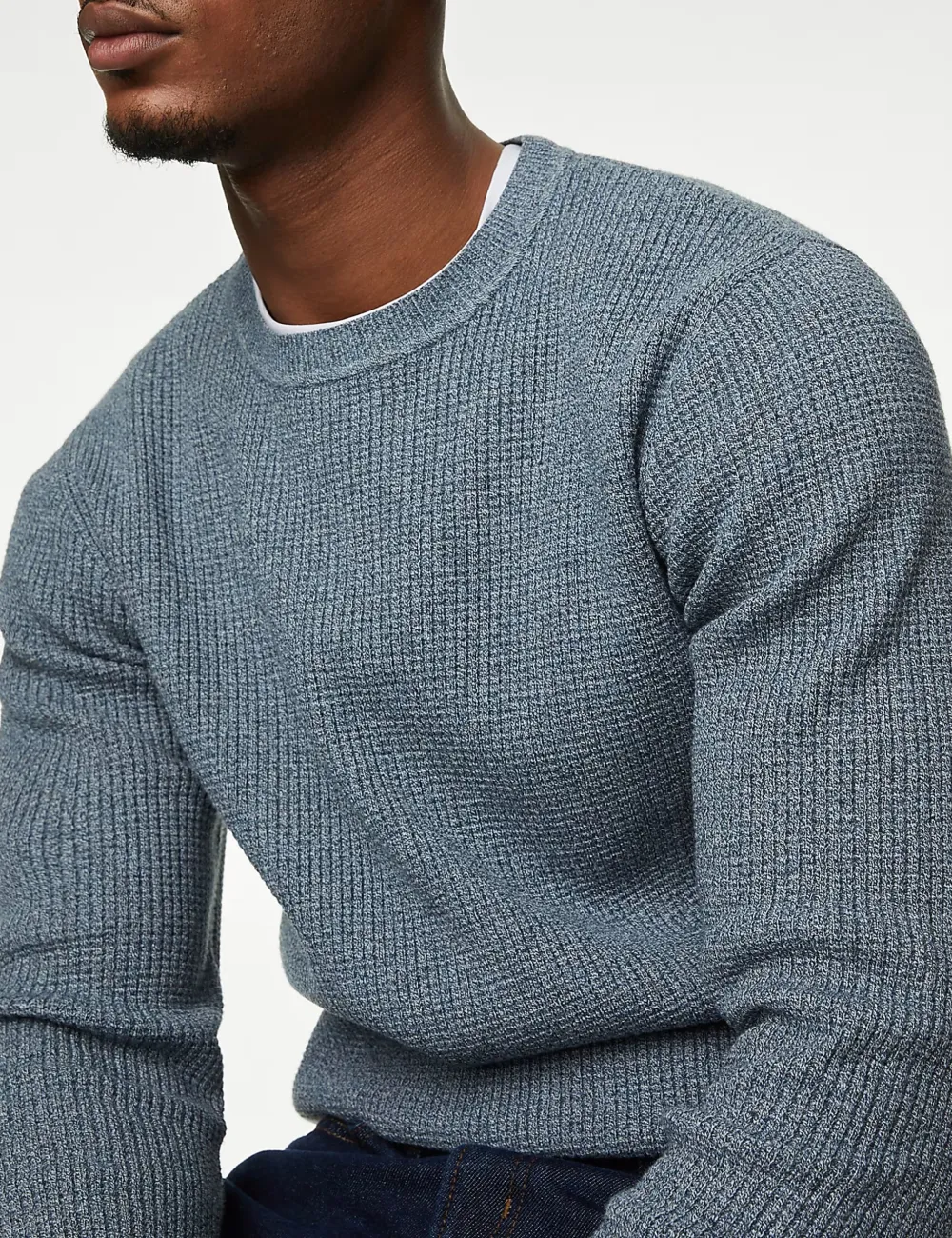 Cotton Blend Textured Crew Neck Jumper