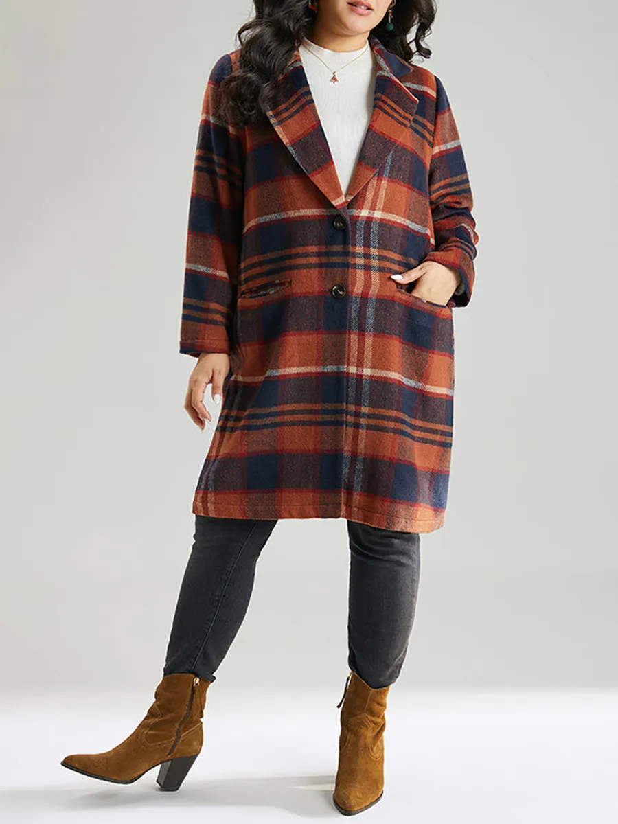 Brown ladies elegant plaid trench coat tweed coat