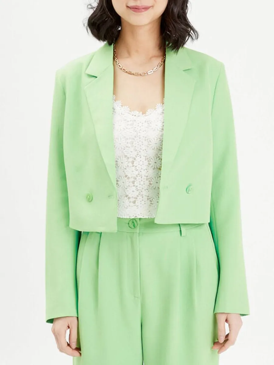 Veste blazer droite courte vert femme