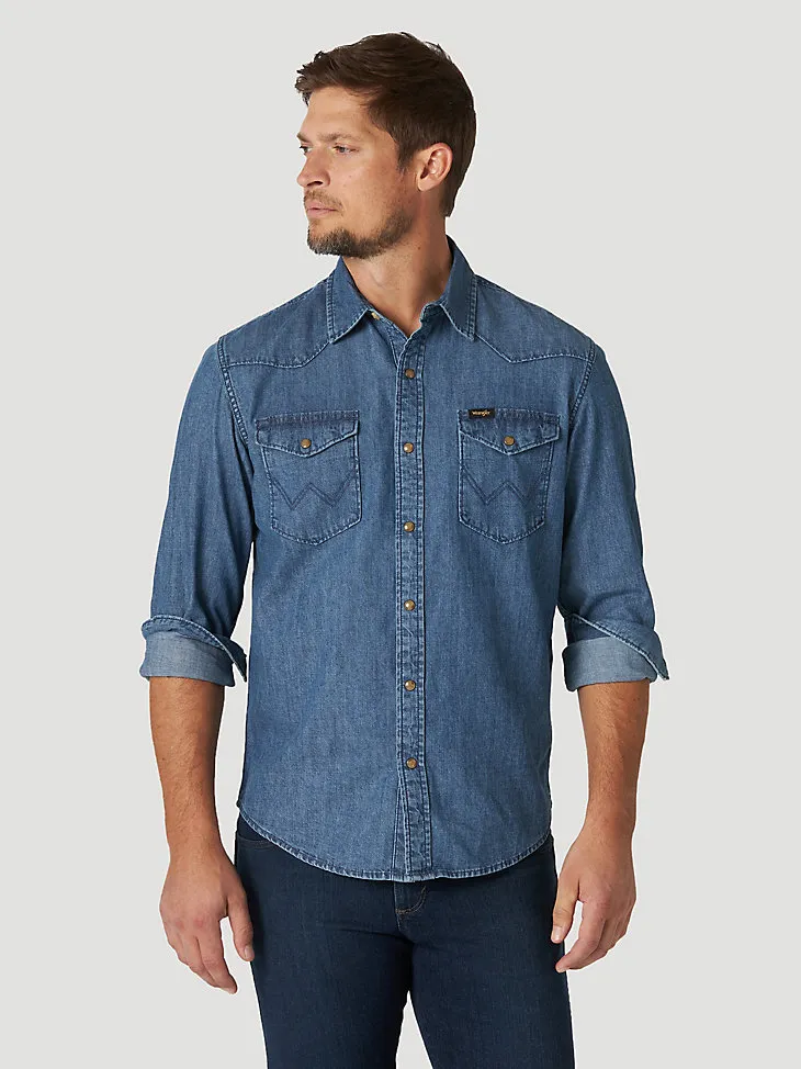 MEN'S DENIM WESTERN SNAP FRONT SHIRT IN RINSE