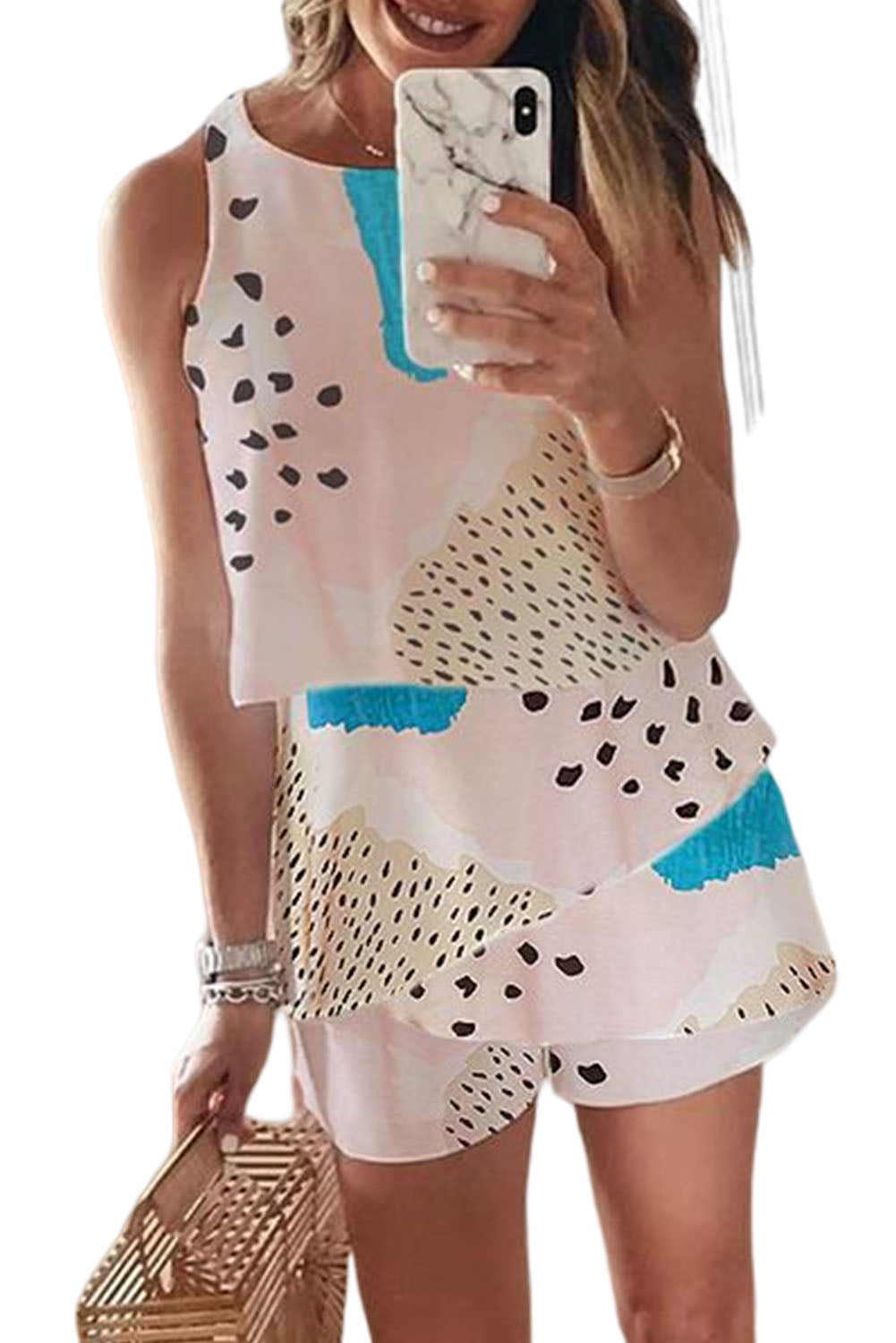 Abstract Print Sleeveless Romper