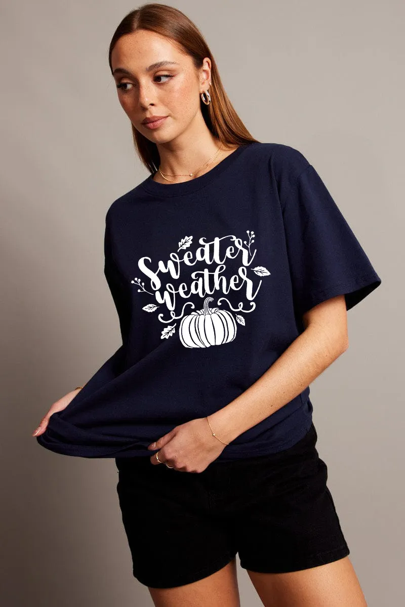 Women's Pumpkin Letter Printed T-shirt