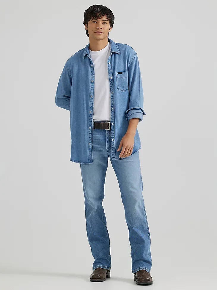 MEN'S POCKET FRONT DENIM SHIRT IN LIGHT STONE