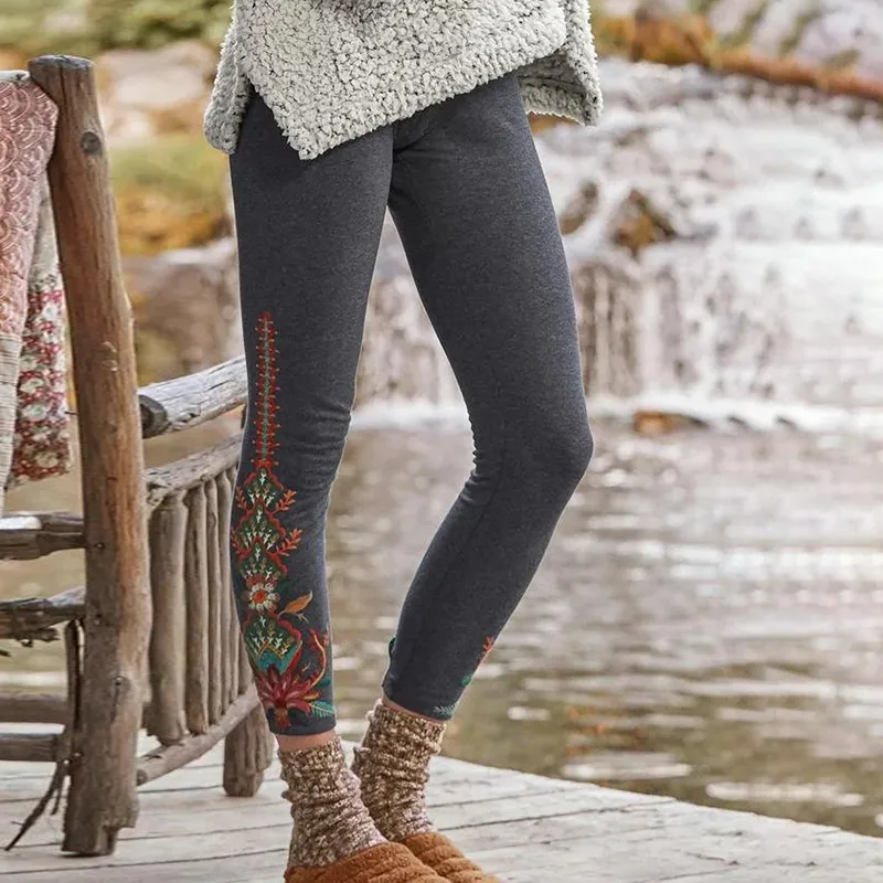 Western Ethnic Floral Embroidered Cozy Leggings