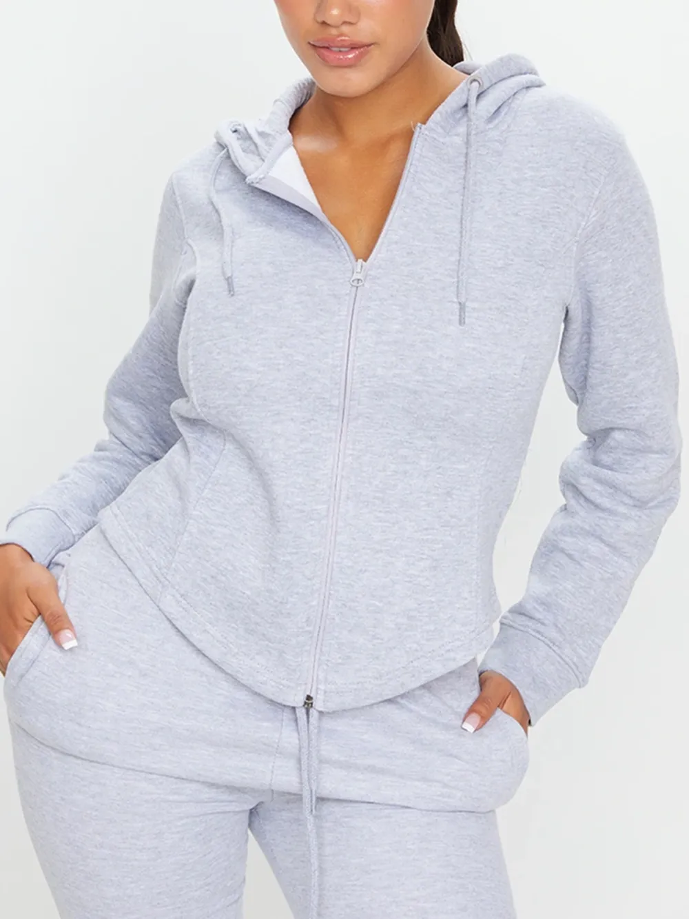 Grey Corset Detailed Zip Up Hoodie