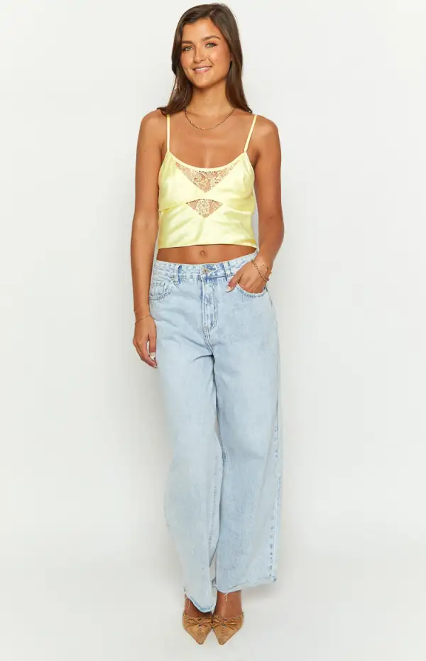 Golden Affair Yellow Satin Crop Top