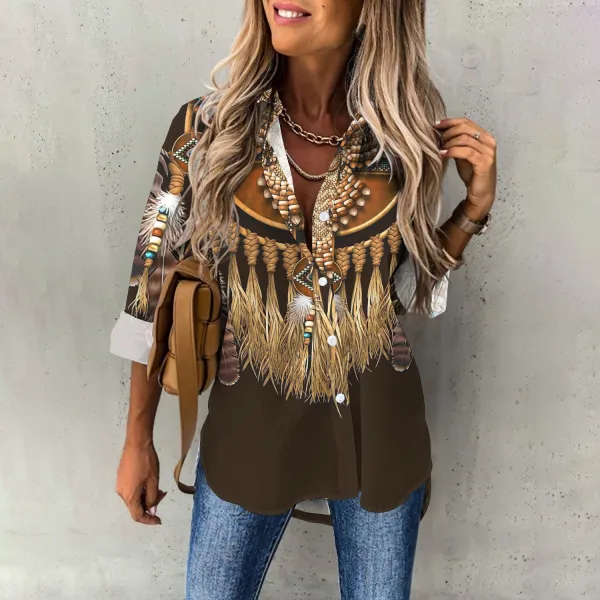 Western Print Long Sleeve Shirt