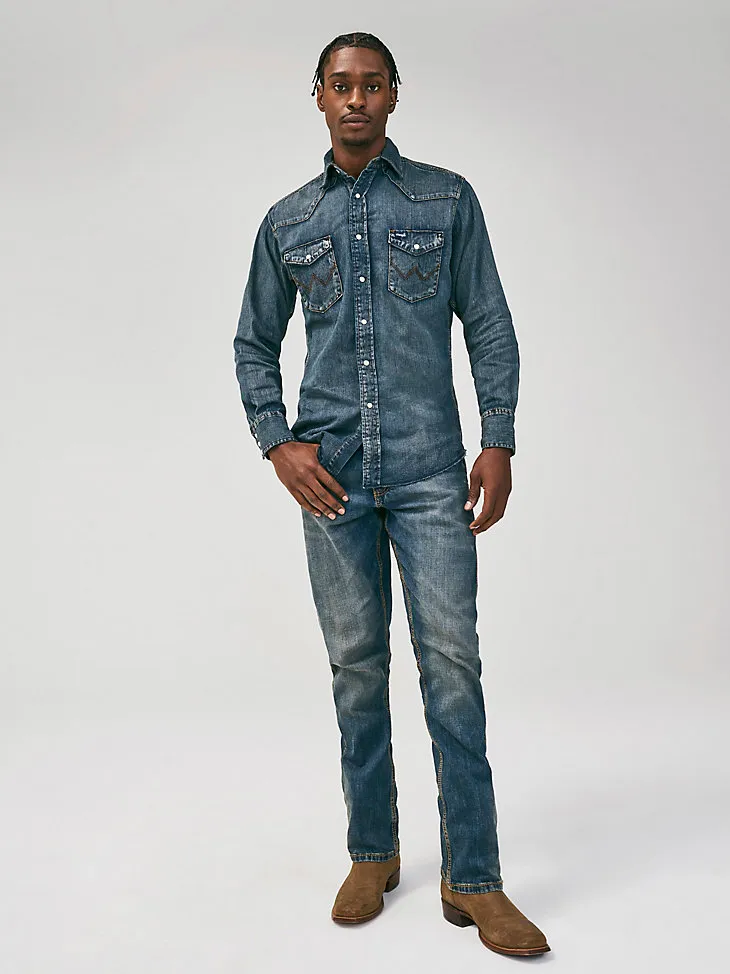 COWBOY CUT® LONG SLEEVE WESTERN DENIM SNAP WORK SHIRT IN DARK DENIM