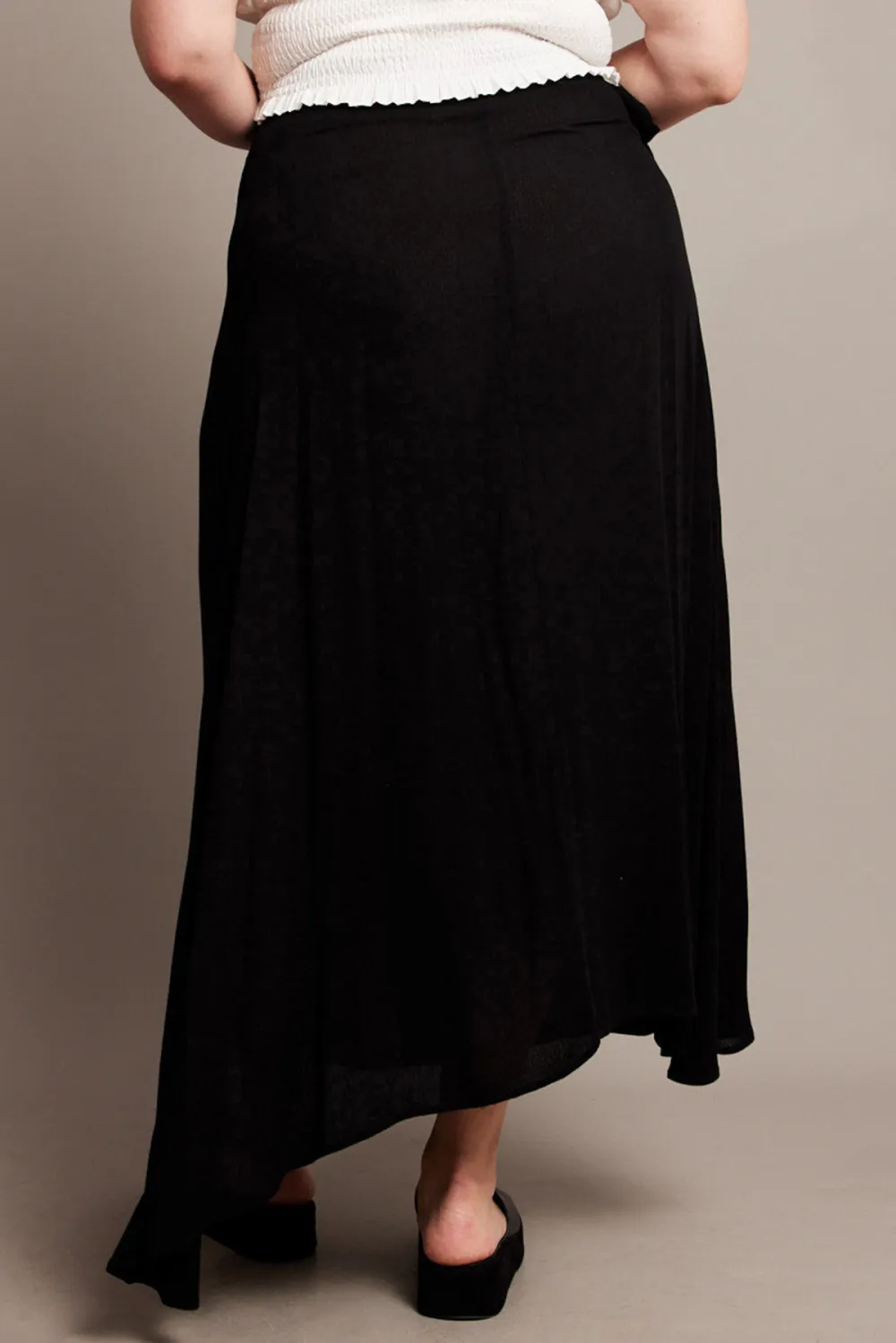 Black Crinkle Wrap Maxi Skirt