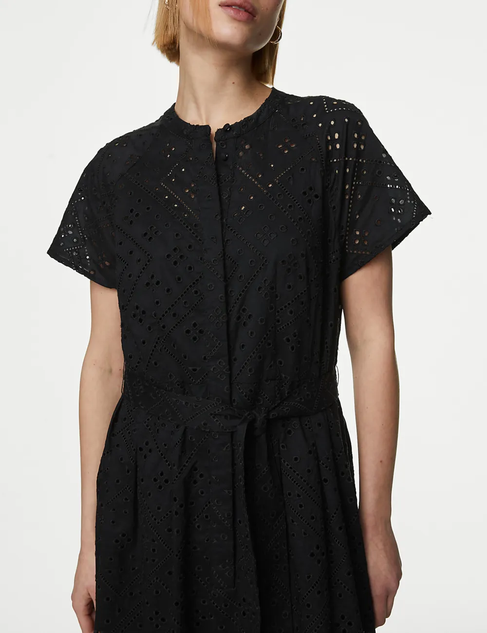 Pure Cotton Broderie Midaxi Shirt Dress