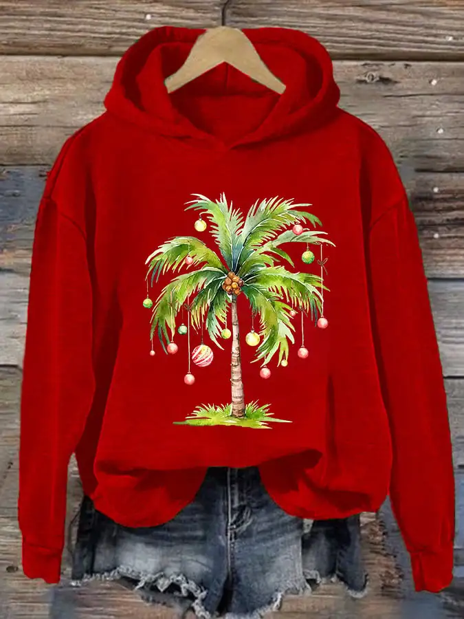 Women'S Casual Christmas Palm Tree Printed Long Sleeve Sweatshirt