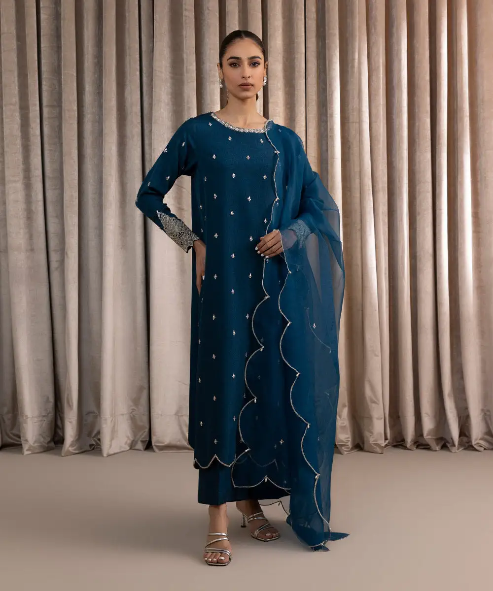 3 Piece - Embellished Raw Silk Suit