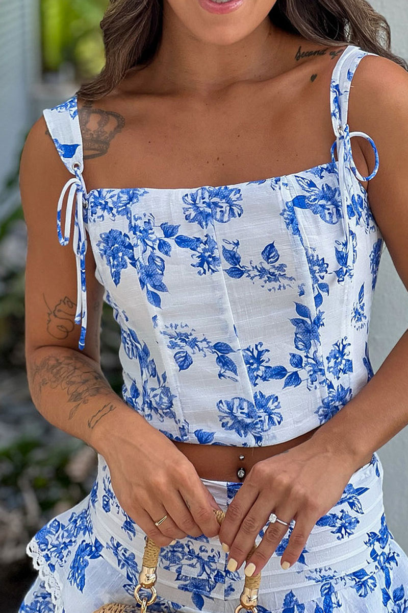 Blue Floral Corset Top