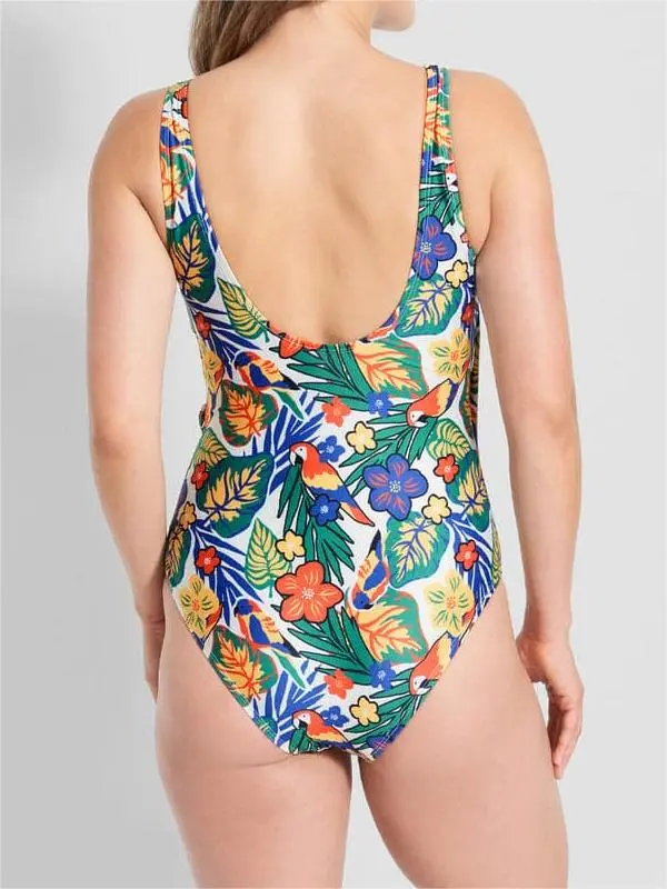 Floral V-Neck One-Piece Swimsuit