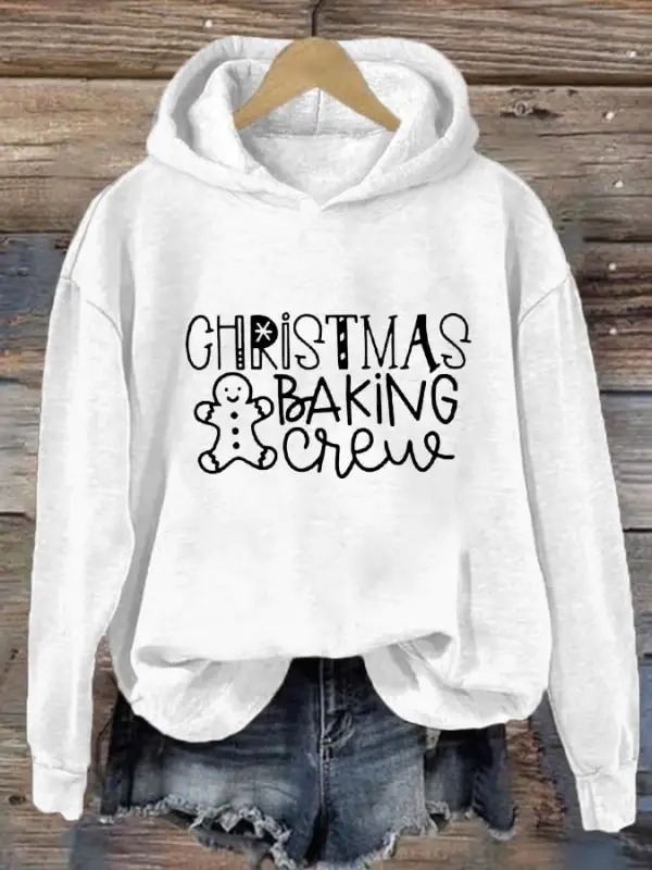 Women's Christmas Baking Crew Print Casual Hooded