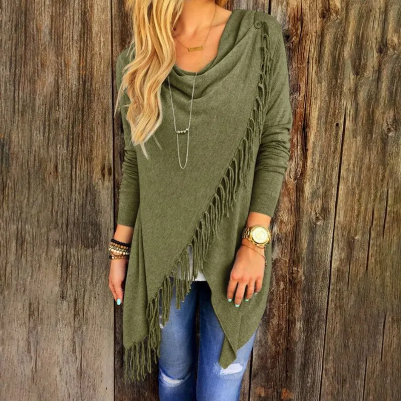 Solid Color Casual Fringe Long Sleeve T-Shirt