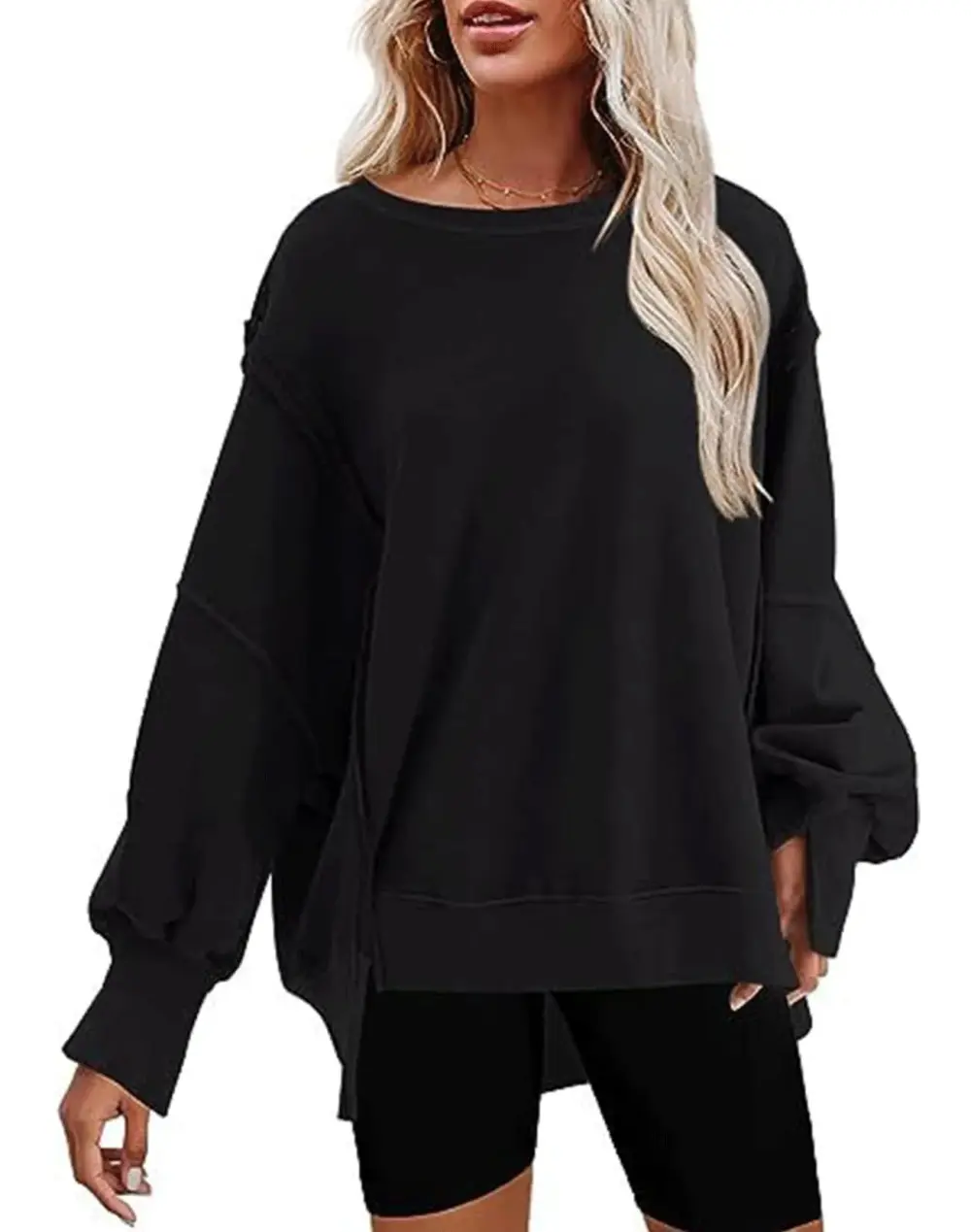 Oversized Reverse Seam Sweatshirt Long Sleeve Crewneck Pullover