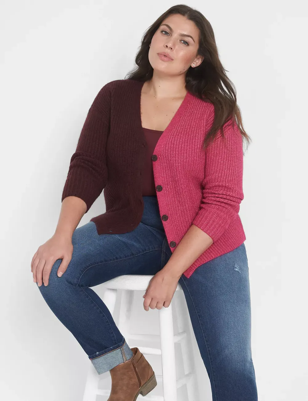 Classic Button-Front Colorblock Cardigan