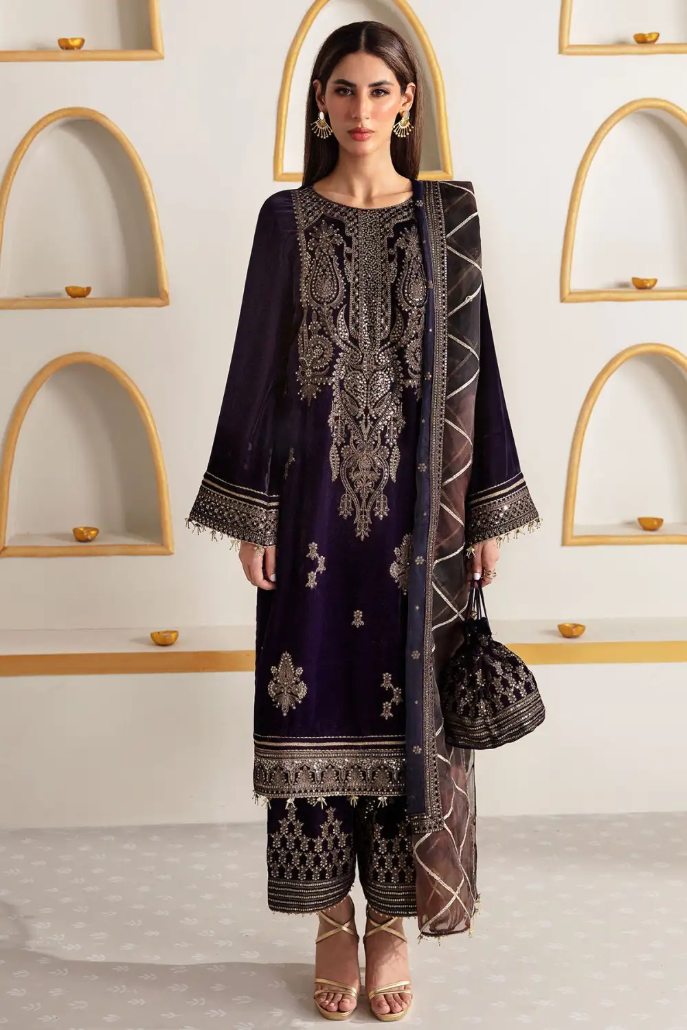 Embroidered Velvet Formal Sets