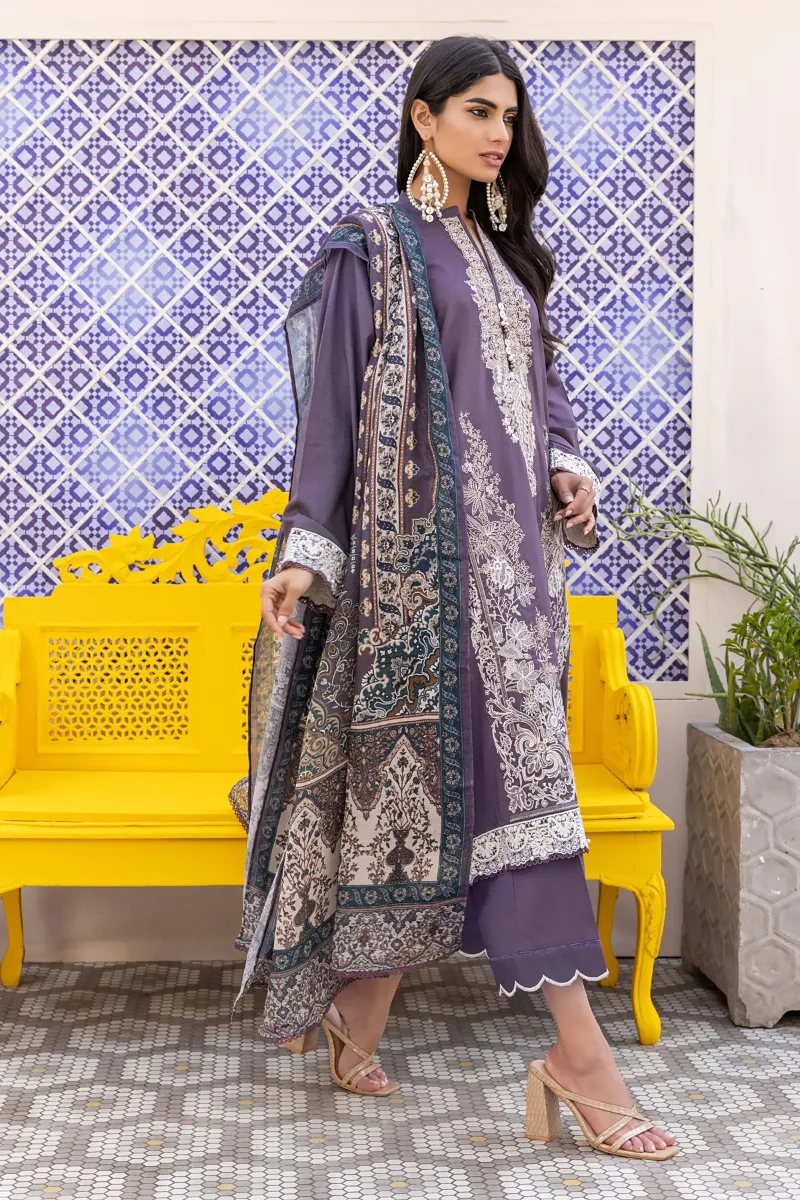 3 Piece Kurta Embroidered | Dupatta& Bottom & Tops | Color Gray purple