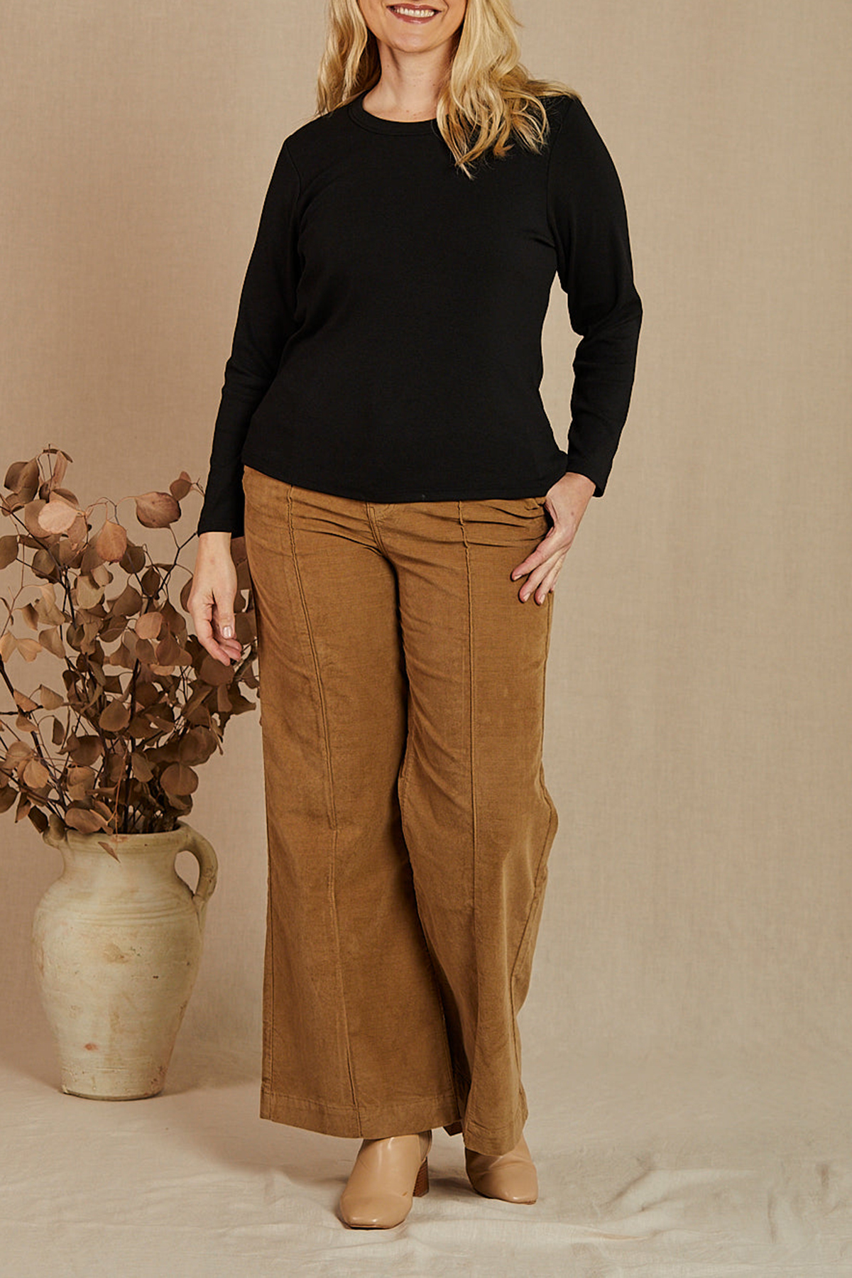 Adrift Wide Leg Brushed Cotton Pant in Camel