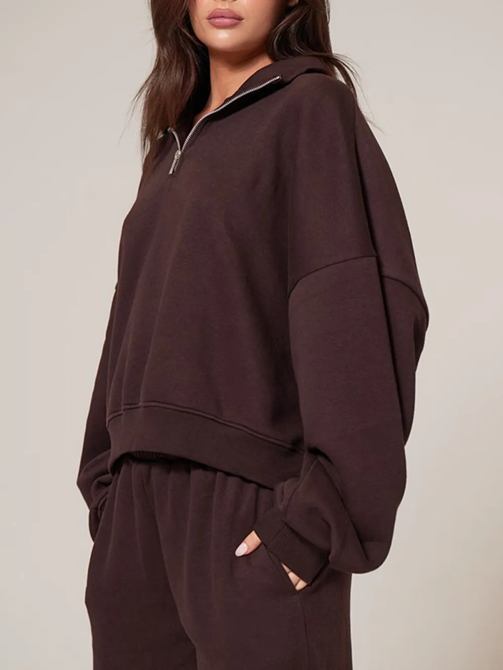 Chocolate Half Zip Embroidered Sweatshirt