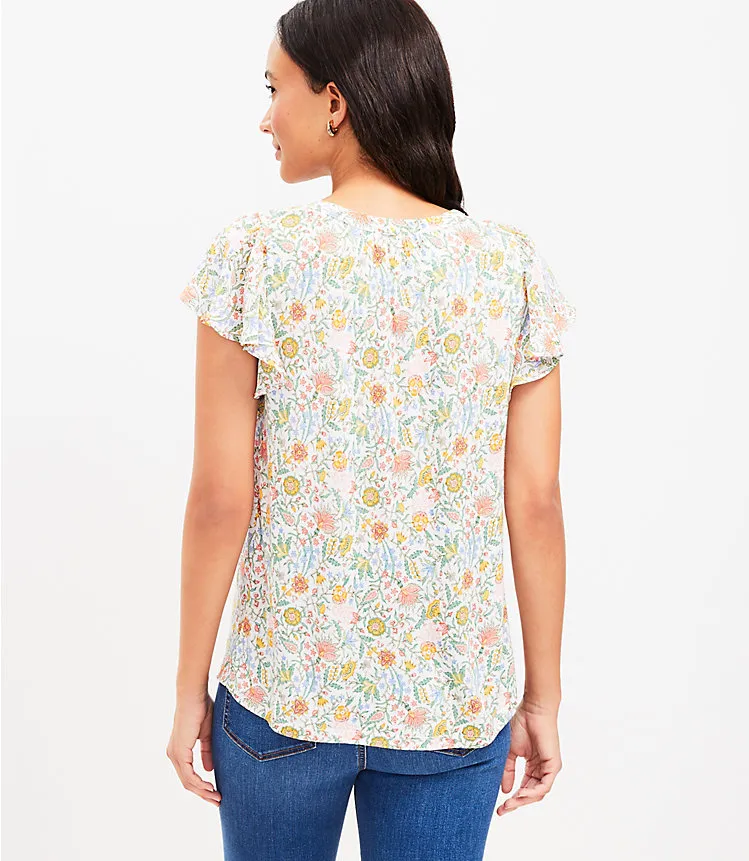 Garden Flutter Sleeve Mixed Media Top