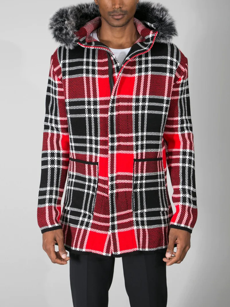 Heavyweight plaid hoodie sweater jacket