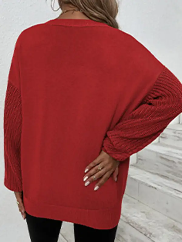 Knitted Twist Long Sleeves Solid Color Round-Neck Sweater Tops