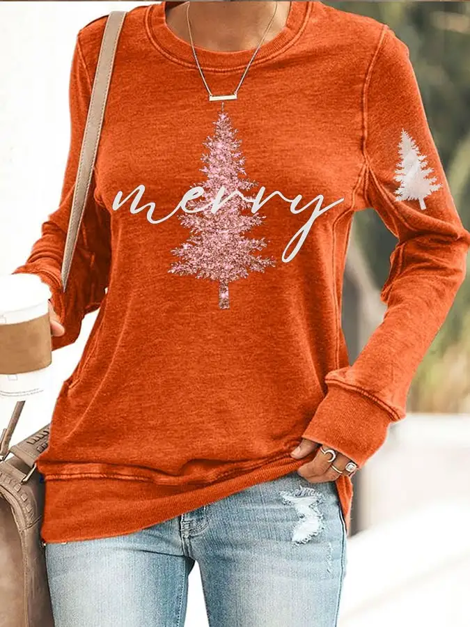 Women's Santa Print Long Sleeve Sweatshirt