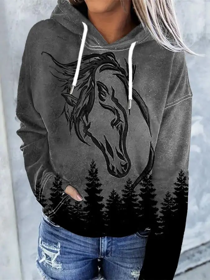 🔥Buy 3 Get 10% Off🔥Women'S Western Horse Art Print Hoodie