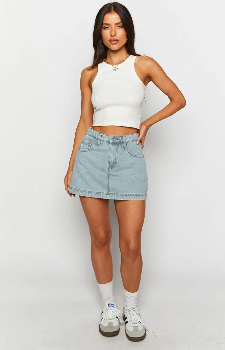 Skyline Swirl Light Wash Denim Skort