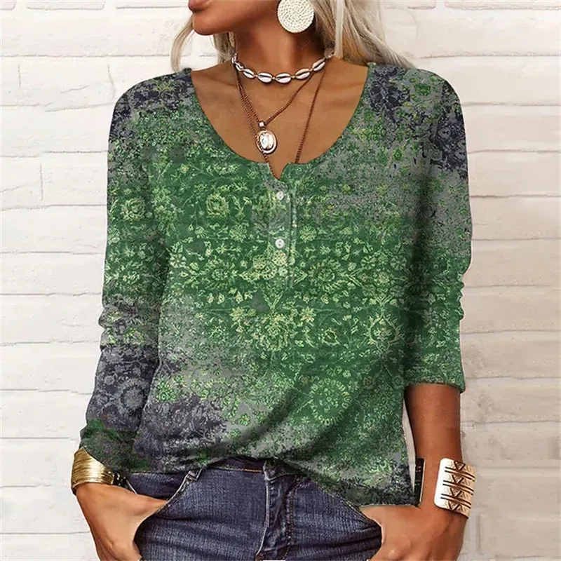 Vintage Print Long Sleeve Casual T-Shirt