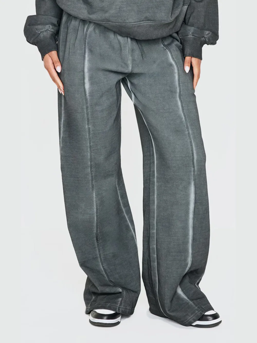 Washed Charcoal Premium Waist Wide Leg Sweatpants