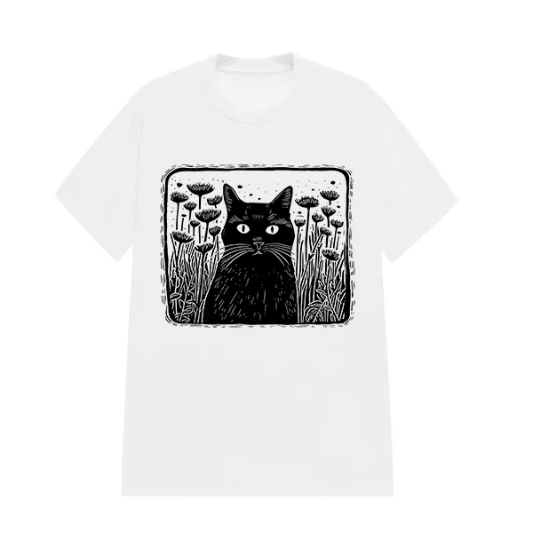 CAT IN FOREST PATTERN PRINTED TEE