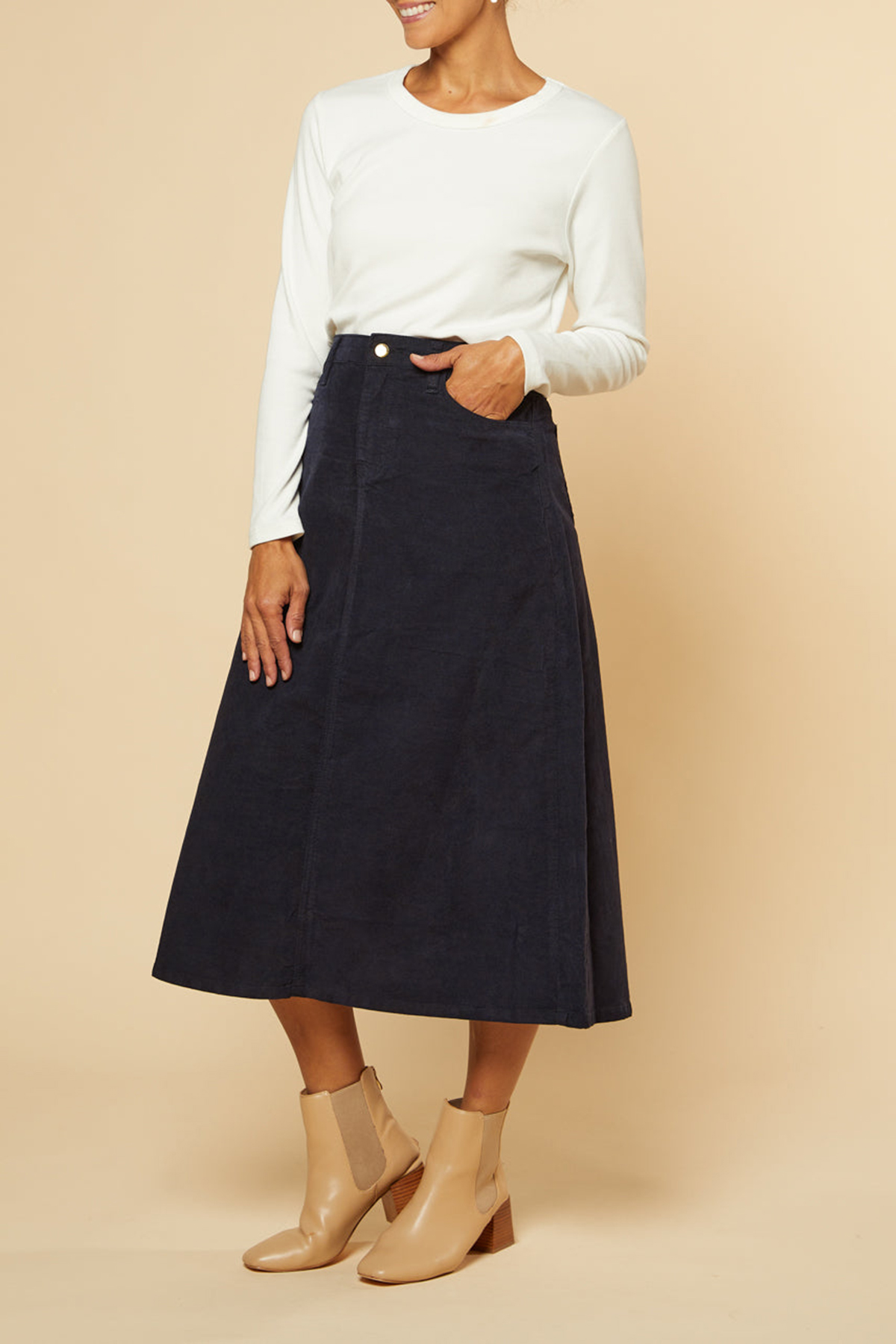 Adrift A-Line Brushed Cotton Skirt in Navy