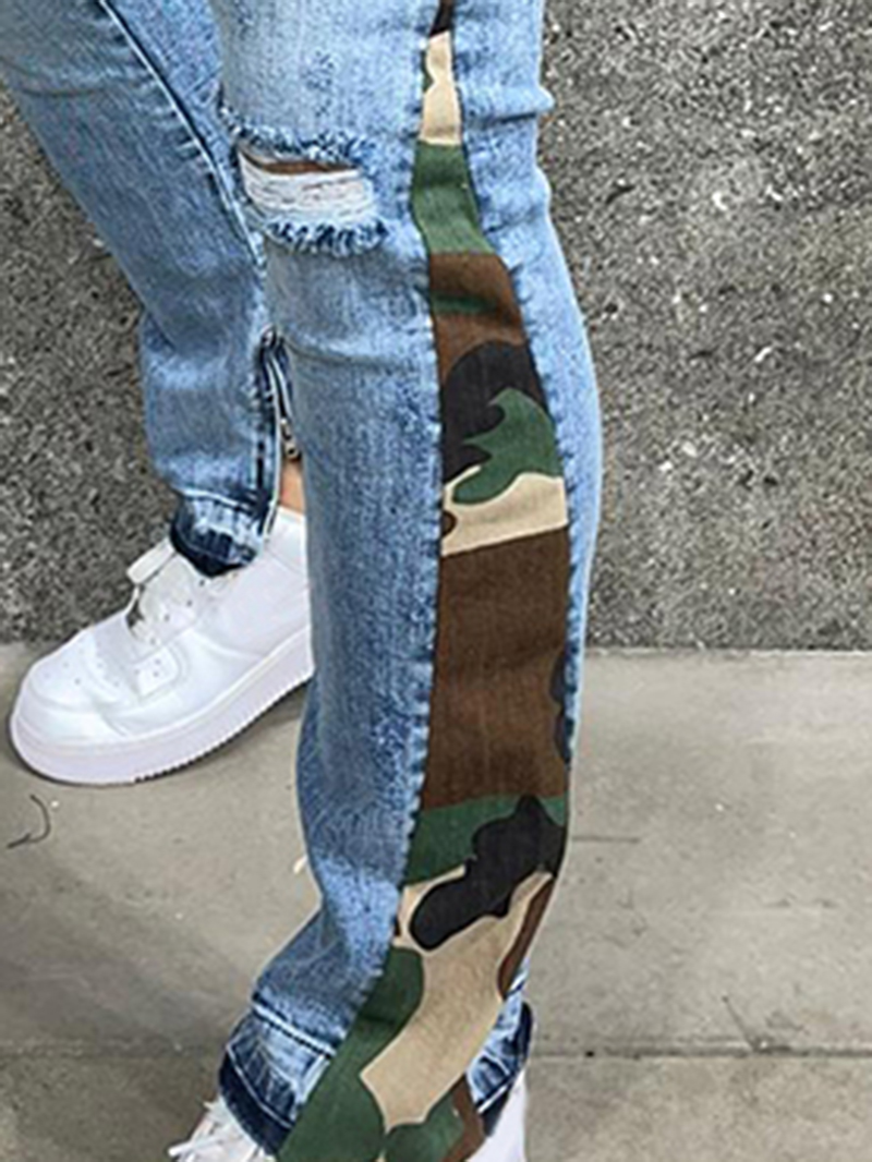 Flare shaped camouflage skinny jeans