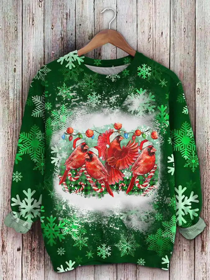 Women's Christmas Vintage Cardinal Bird Print Sweatshirt