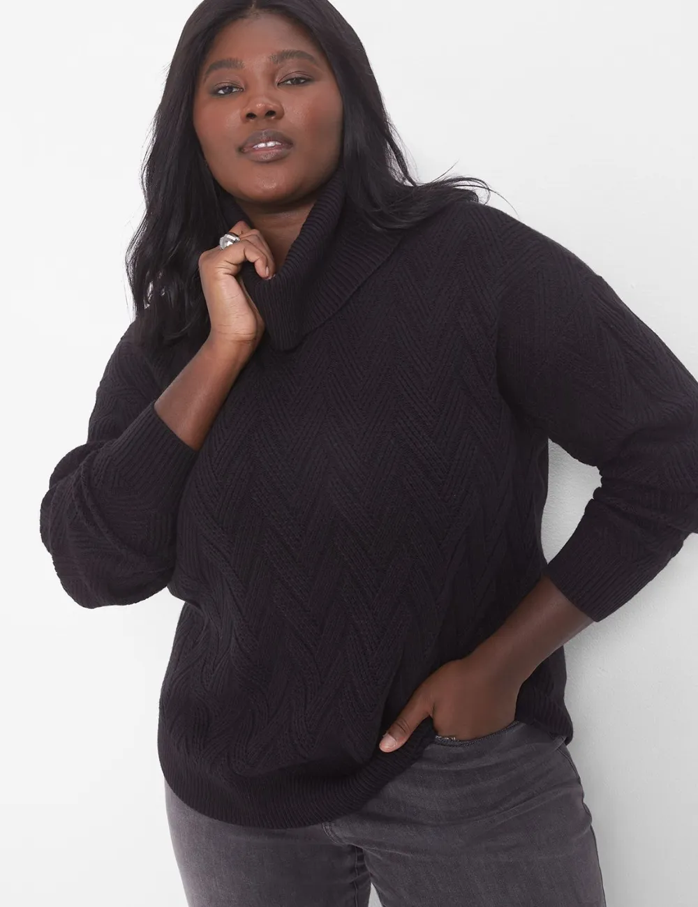 Classic Long-Sleeve Cowl-Neck Textured Pullover