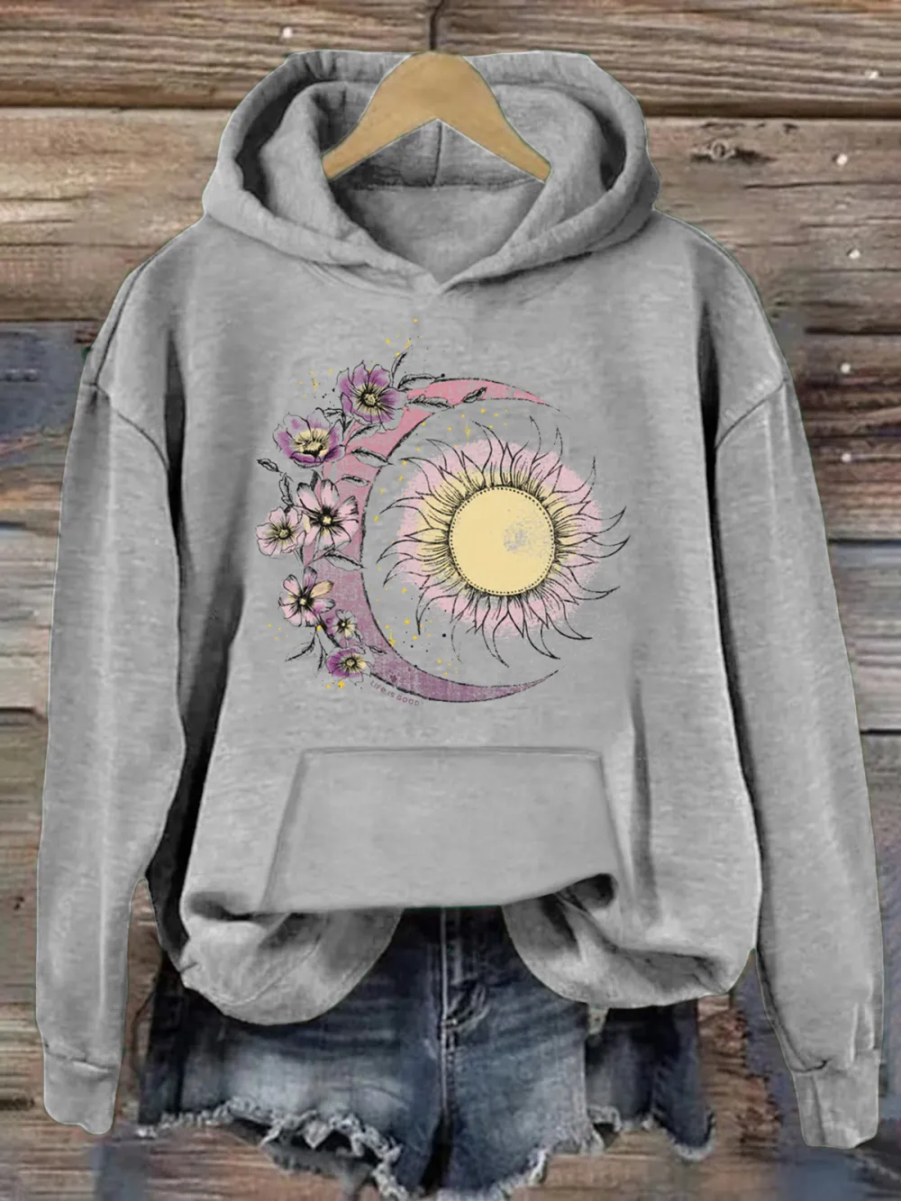 Unisex Moon Flower Long Sleeve Hoodie