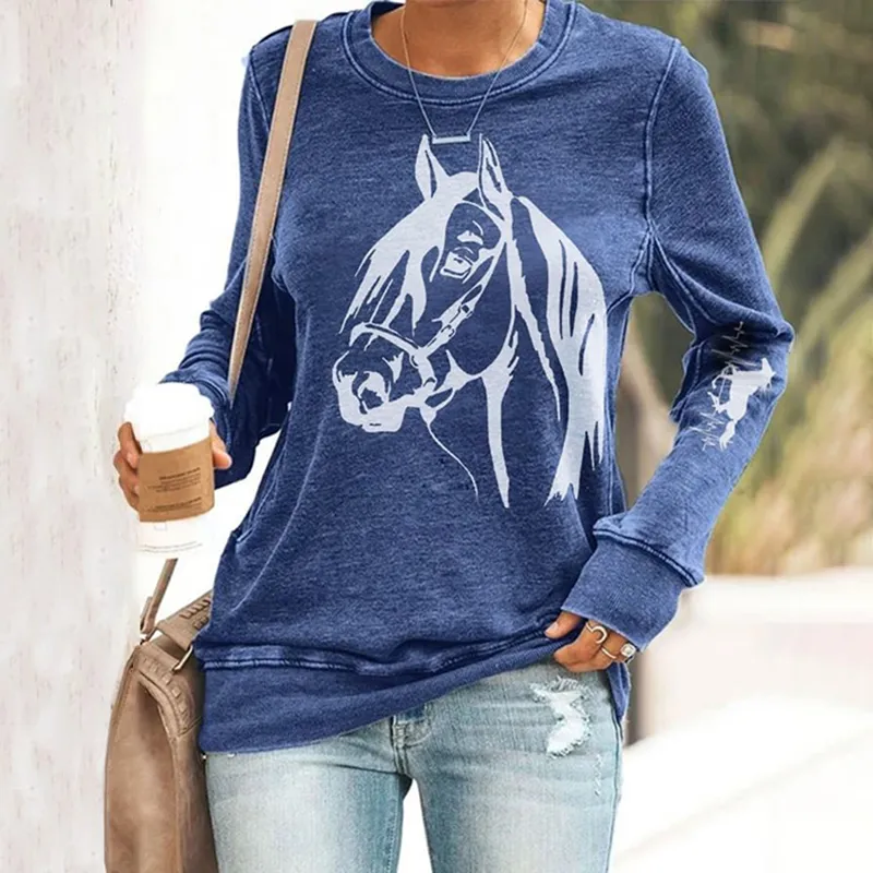 Women's Retro Casual Horse Print Sweatshirt