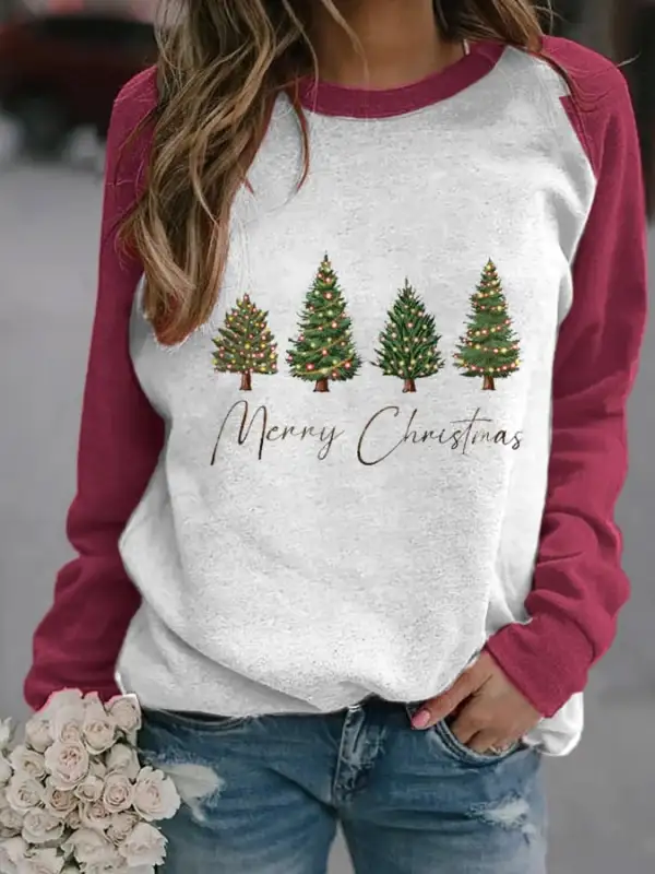 Women's Merry   Tree🎄 Print Casual Sweatshirt