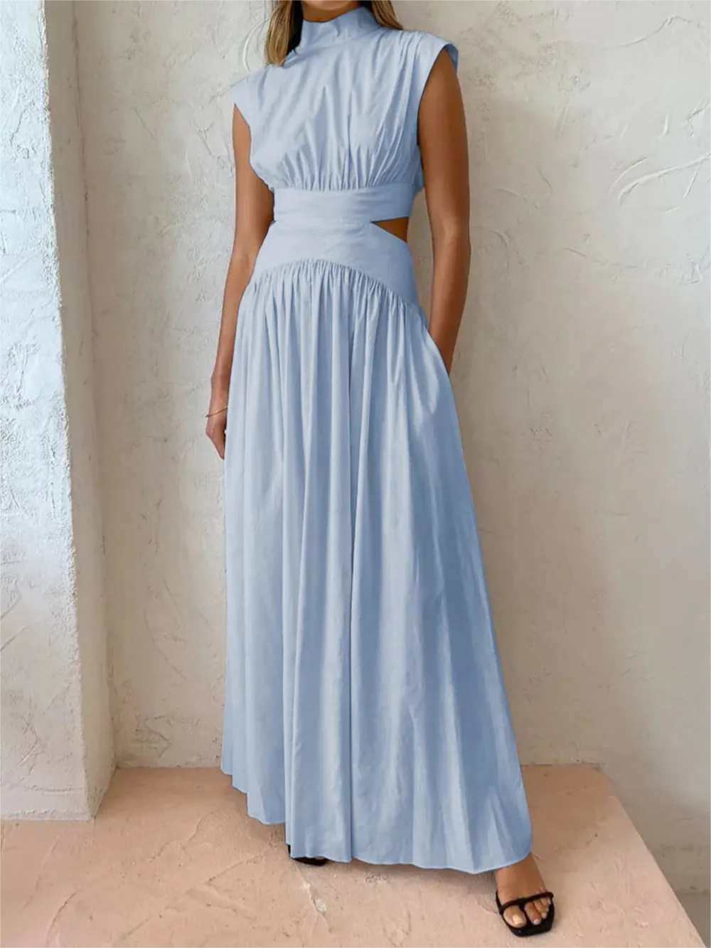 Mock Neck Cut Out Long Dress