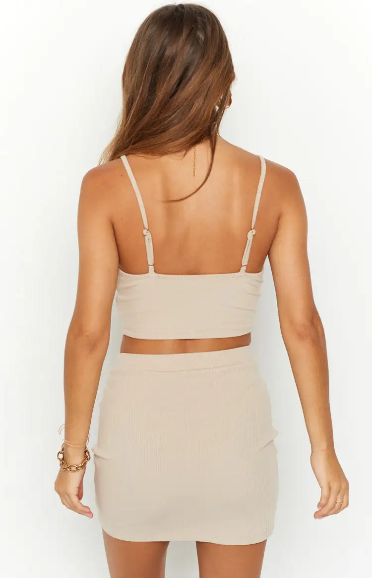 Elin Beige Rib Singlet Top